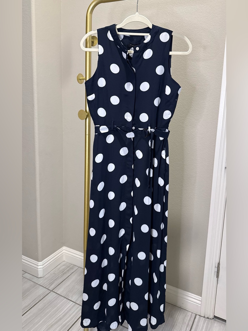 Banana Republic Navy & White Polka Dot Sleeveless Maxi